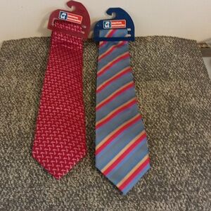 American accessories mens tie lot red blue beige 2 ties nwt